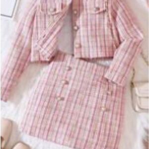 Pink and Cream Plaid Button-Up Jacket
